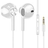 baishuo X1 In-Ear-Kopfhörer mit Mikrofon, Stereo-Ohrhörer mit Kabel, Bass-Ohrhörer, Geräuschisolierung, Lautstärkeregler für Musik, Gaming, HD-Anrufe, passend für alle 3,5-mm-Schnittstellen, Weiß