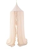 Wonder Space Eleganter Betthimmel für Kinder - Pompons Spitzennetz Prinzessin Mädchen Märchentraum Zelt, Kinderzimmer Babybett Hängevorhang Moskitonetz Kinder Leseecke Dekoration, Beige