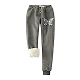 yiouyisheng Jogginghose Damen Sporthose Mit Schmetterlings Grafik Leggings Gefüttert Damen Winter Fleecehose Damen Warm Thermohose Innenfutter Trainingshose Kordelzug Freizeithose