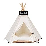 Sunnykud Tipi Zelt für Haustiere Hundezelt Katzenzelt Haustierzelte Häuser mit Kissen Abnehmbar und Waschbar Haustierbett Wegklappen Haustier Zelt Möbel Hundebett Katzenbett 50x50x60cm