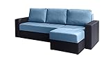 NJDT Ecksofa Schlafsofa Schwarz/Hellblau Ottomane Rechts