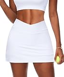 Navneet Tennisrock Hosenrock Damen Skort Rock mit Hose Bodycon Minirock mit Schlitz Golf Pickleball Skirt Weiß S