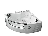 Villa Carlotta 1,4 m Whirlpool Badewanne Badausstattung LED Heizung Wasserfall Kopfstützen Armatur Brause Radio Lautsprecher weiss Eckwanne Eckbadewanne Jet-Line