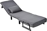 XHNCXHX Cabrio Schlafsofa Bett Klappsofa Schlafsofa Mit Kissen, Freizeit Chaiselounge Couch mit Verstellbarer Rückenlehne, Klappsessel aus Polyester, Für Home Office Wohnzimmer, Waschbar,Grey