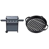 Campingaz Gasgrill 4 Series Select, BBQ Gas-Grillwagen mit 4-Brennern aus Edelstahl & Bratpfanne aus Gusseisen mit Grillrost aus Edelstahl, große Pfanne und Runde für BBQ, Ø 31,6 cm