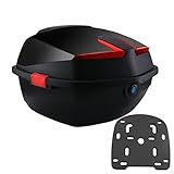 42 Liter Universal Top-Cases Motorradkoffer Heckkofferraum Gepäckaufbewahrungskoffer mit weicher Rückenlehne, Helmkoffer Hartschalenkoffer mit Befestigungsmaterial,40x40x28cm/15.7*15.7*11inch