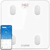 RENPHO Körperfettwaage, Bluetooth Personenwaage mit App, Smart Digitale Waage für Körperfett, BMI, Gewicht, Muskelmasse, Wasser, Protein, BMR, Weiß