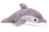 tachi Kuscheltier Delfin Grau, Großer Plüschtier Meeressäuger 25 cm, Kindersicheres Stofftier liegend