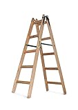 Drabest Malerleiter Holz Bockleiter Holzleiter 2 x 5 Stufen Zweiseitige Klappleiter Haushaltsleiter bis 150 kg belastbar