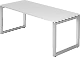 bümö® massiver Schreibtisch höhenverstellbar | Bürotisch extrem massiv & stabil | Büroschreibtisch Tisch für Büro in 4 Größen & 6 Dekoren (Weiß, 180 x 80 cm)