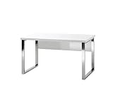 Robas Lund Schreibtisch weiß Hochglanz, Computertisch, Home Office Schreibtisch, BxHxT 140 x 70 x 76 cm