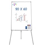 Whiteboard Ständer Flipchart Stativ Whiteboard, 90X60cm, höhenverstellbar, Dreibeinstativ, magnetisches Whiteboard, trocken abwischbar mit Aluminiumrahmen, Stifthalter und Zubehör, silber