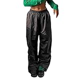 YJING Damen Baggy Cargohose Streetwear Hip Hop Jogger Jogginghose Kordelzug Lässige Weite Hose Hose Damen Schwarz Stretch Elegant (Black, L)