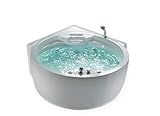 Luxus Whirlpool Badewanne Florenz rund mit 14 Massage Düsen Heizung Bluetooth Ozon Desinfektion LED Beleuchtung Licht Wasserfall Radio runde Eckwanne Sprudelbad Spa