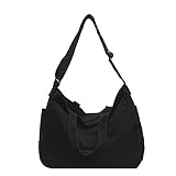 X SIM FITNESSX Unisex Umhängetasche/Schultertasche Leinentasche Tasche Handtasche Canvas Bag Damen Shopper Tasche Fashion Stofftasche für Alltag/Büro/Schule/Reisen (Schwarz)