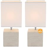 Nachttischlampe 2er Set Beige – Tischlampe Wohnzimmer Modern – Lampe Schlafzimmer Nachttisch – Nachttischleuchte Landhaus – Tischleuchte Lampenschirm E14 Stoff Weiß