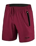 TCA Herren Elite Tech Leichte Lauf, Gym oder Trainings Shorts mit Reißverschlusstaschen - Kaminrot, XL