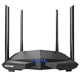 Tenda AC6 AC1200 Dual-Band WLAN-Router (1200 MBit/s, 2,4Ghz & 5Ghz, 4x 10/100 Ports, QoS, Beamforming+, Vier Antennen, App Verwaltung) schwarz