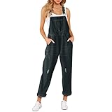 BIBOKAOKE Damen Jeans Latzhose Röhrenjeans Latzjeans Damenlatzhose Denim Jeansoptik Klassisch Vintage Jeans Lang Lässig Baggy Boyfriend Overall Jumpsuit Gerades Bein Taschen Jeanshose