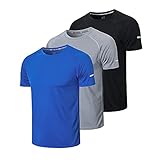 ZENGVEE 3er Pack Sport Tshirts Herren Laufshirt Kurzarm Schnelltrocknend Atmungsaktiv Sport Shirt Männer Sportshirt Herren Kurzarm Trainingsshirt Herren(520-Black Gray Blue-M)