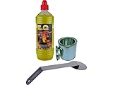 HEKERS Brenngel Starter-Set - 1 x 1L Brenngel - 1 x Nachfülldose mit Deckel - 1 x Flammenstopper - Gelkamin Tischfeuer Indoor und Outdoor