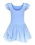 trudge Kinder Ballettkleidung Ballettkleid Mädchen Kurzarm Baumwolle Balletttrikot Ballettanzug Tanzkleid Tanzbody mit Rock Tütü, 120, Blau