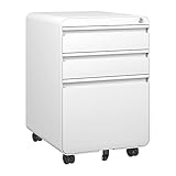 Dripex Metall Rollcontainer Stahl Rollcontainer mit 3 Schubladen und Hängeregistratur Abschließbarer Büroschrank Bürocontainer 5 Räder Aktenschrank 40 x 50 x 62 cm