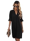 SheIn Damen Tunika Kleid Sommer Kurz Kleider Elegant Blusekleid Freizeitkleid Locker Kleider mit Halbärmeln Schwarz L