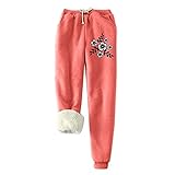 yiouyisheng Gefütterte Jogginghose Damen Blumenmuster Thermohose Damen Winter Gefüttert Fleecehose Damen Warm Fleece Leggings Damen Freizeithose Trainingshose Sweatpants