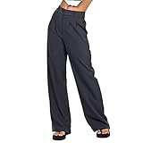 Loalirando Damen Casual Geradem Bein Anzughosen Höhe Taille Weites Bein Hosen mit Taschen Klassische Fließende Palazzo-Hose (Grau, XL)