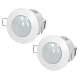 ECD Germany 2er Set Bewegungsmelder 360° 1200–3000W Weiß, Reichweite 6m, Infrarot Sensor, IP20, programmierbar, Innen/Außen, Einbaustrahler Deckenbewegungsmelder LED geeignet, Unterputz Deckenmontage