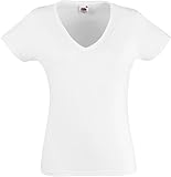 Fruit of the Loom Damen Valueweight V-Neck T Lady-Fit T-Shirt, Weiß (White 000), Small