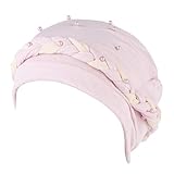 EHSIJAI Wintermützen für Frauen Winter Warm Damen Hut Kappe Frauen Perlen Zopf Hut Muslim Rüschen Turban Wrap Cap Thermo Cap Damen Wintermützen, rose, One size