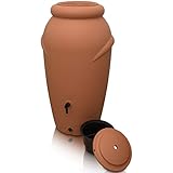 Regentonne 210 Liter [Amphore Design] Regenfass Frostsicher aus Kunststoff - Regenwassertonne mit Wasserhahn - Regenwassertank Garten (Terracotta)