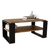 Couchtisch KAJA 96 rechteckiger Kaffeetisch aus Holz Modern Teetisch 96 x 54 x 42cm massiv und stabil (Halifax Eiche/Schwarz), (KJ96)