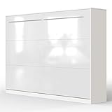 SMARTBett Standard 140x200 Horizontal Weiss/Weiss Hochglanzfront Schrankbett | ausklappbares Wandbett, ideal geeignet als Wandklappbett fürs Gästezimmer, Büro, Wohnzimmer, Schlafzimmer