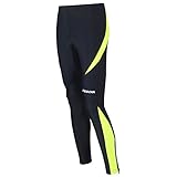 Airtracks Herren Thermo Laufhose Lang Pro - Winter Funktions Running Tight - Warm - Atmungsaktiv - Reflektoren - schwarz - neon - L - Herren