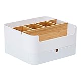 CENZEN Premium Qualität Make Up Organizer, Schminke Aufbewahrung, Schminkbehälter, Hochwertiger Multifunktionaler Bambus Kosmetikbox mit 6 Fächern und 1 Schublade, Anti-Rutsch Aufbewahrungsbox