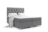 ALTDECOR Boxspringbett mit H3-Matratze (20 cm hoch) mit Bonellfederung + PUR, Topper (4 cm hoch), Polsterbett mit Kopfteil und Bettkasten 180x200 - Grau Monolith 85