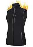 BAYGE Damen Weste Ärmellose Fleeceweste Leicht Wasserdicht Winddicht Atmungsaktiv Luafwesten Stehkragen Softshell Weste mit Reißverschlusstaschen, Schwarz, XL