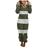 Langes Nachthemd Damen Satin Damen-Pyjama aus künstlicher Wolle mit langen Ärmeln, lässig, einfarbig, Reißverschluss, locker, mit Kapuze, Overall, Pyjama, lässig, Winter, warm, Klein Nachtwäsche Damen