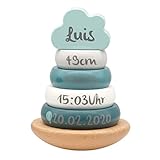 Stapelturm mint - personalisierbar I Geschenk zur Geburt & Taufe I Handmade Baby Holzspielzeug I Personalisierte Geschenke Baby I Label-Label I Stapelspiel mit Name & Geburtsdaten