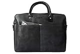 HOLZRICHTER Berlin - Briefcase (M) Premium Aktentasche aus Leder - Handgefertigte Große Laptoptasche - Ledertasche für Herren und Damen - schwarz-anthrazit