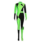 Funhoo Damen Shego Cosplay Kostüm Bodysuit Jumpsuit mit Handschuhen Beinbeutel Grün und Schwarz Frauen Outfit für Halloween Party Karneval, XL