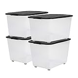 Iris Ohyama, Aufbewahrungsboxen, Aufbewahrungsbox Multifunktion, 4er-Set Schachteln aus Plastik 60 L, Deckel, Ergonomischer Griff, Dachboden, Zimmer - Top Box Roller TBR-60 - Schwarz