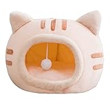 Uziqueif Plüsch-Katzenbett, Katzensack mit Haarball, Katzenhöhle, Haustierzelt, weich, rutschfest, Waschbares Katzenbett, Hundehöhle für Hunde und Katzen,Rosa,50x50x36 cm