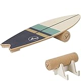 valuents Balance Board aus Holz in Surfboard Form inkl. Rolle für Neuromuscular Response Training +Plus: Halterung