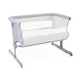 Chicco Next2Me Beistellbett Babybett Hellgrau Pearl mit Matratze, Abnehmbare Seite, Höhenverstellbar, Netzfenster, 2 Rollen und Transporttasche - 0-6 Monate, 9 kg