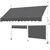 Yaheetech Klemmmarkise Balkonmarkise mit Handkurbel Sonnenschutz ohne Bohren Sonnenmarkise höhenverstellbar Markise mit Gestell wasserdicht 300x120cm/Dunkelgrau