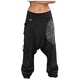 Celucke Herren Haremshose mit Gedruckten,Männer Pumphose Aladinhose Pluderhose Yoga Goa Hosen Baggy Freizeithose